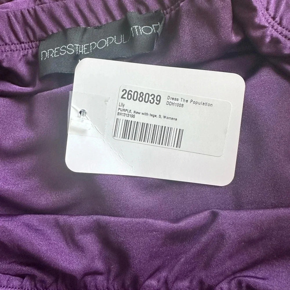 Dress the Population Strapless Plum Ruffle Bodycon Mini Dress Size Small - Picture 9 of 9